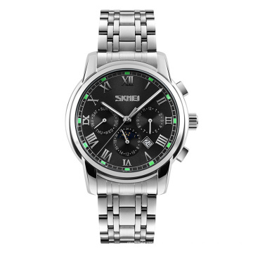 SKMEI 9121 masculino relógios de pulso de quartzo relógios cronógrafos de aço inoxidável para homens